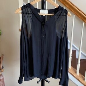 Nicole Miller Artelier 100% Silk Black Cold Shoulder Blouse Size Small
